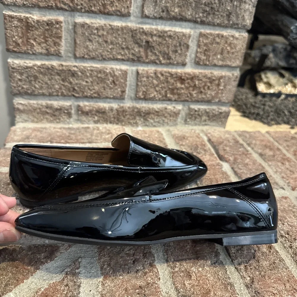 Nordstrom Rack Franny Moc Toe Loafer Shoes Women's‎ Black Patent Sz 5.5 #349